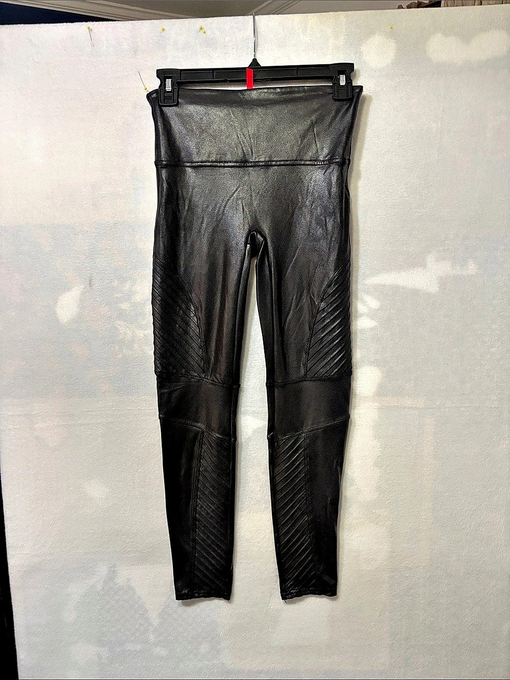 SPANX Faux Leather Moto Leggings Black Medium EUC